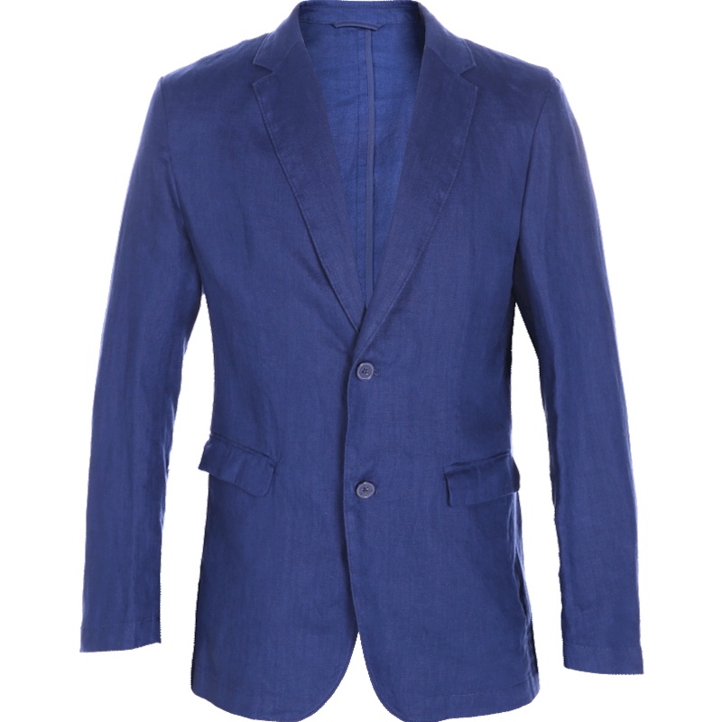 Brloote/巴鲁特 亚麻休闲西服男修身时尚西装便西外套春装 藏蓝