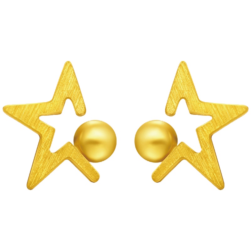礼品周大福ing系列时尚星星足金黄金耳钉计价（工费58元）F217764