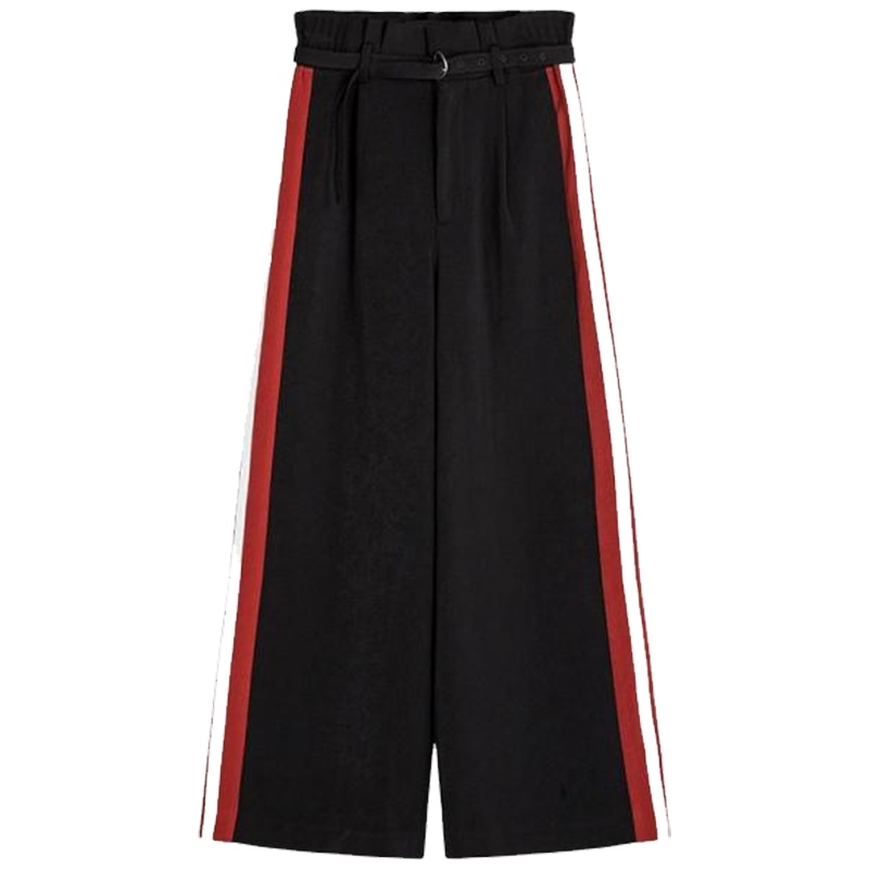 【热卖】拉贝缇坠感阔腿裤2019新款春季黑色高腰宽松直筒裤子九分休闲女60006412