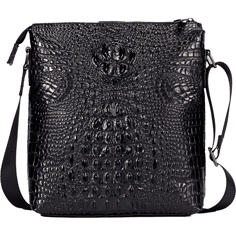 柒牌SEVEN男士头层牛皮鳄鱼纹斜跨包休闲复古商务单肩包真皮男公文包