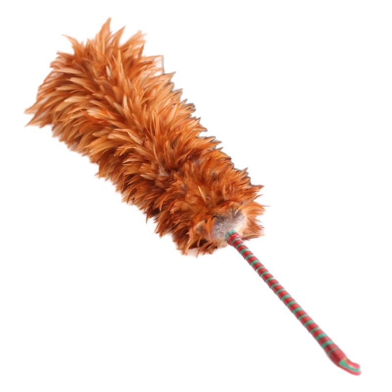 精品除尘掸鸡毛掸子 家用车用家具除尘弹清洁真鸡毛掸 60cm缠皮鸡毛掸 带挂钩