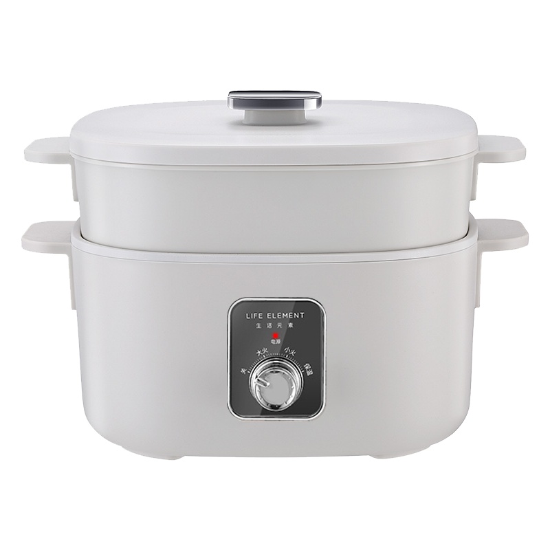 生活元素(LIFE ELEMENT)电火锅2L家用小型多功能蒸煮 1000W快煮 麦饭石涂层旋钮操控电煮锅J12-H01