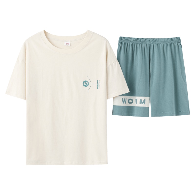 猫人情侣纯棉款家居服夏季短袖短裤套装休闲卡通睡衣甜美舒适可外穿