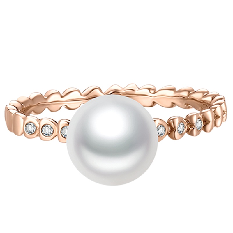 金一国囍18K金淡水珍珠正圆无暇珠愿女士戒指(定价)CIA002