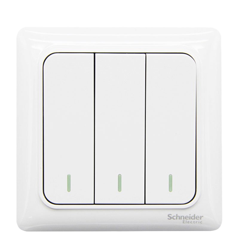 歌派 睿意系列经典白 开关插座家用86型 施耐德电气三开单控 经典白