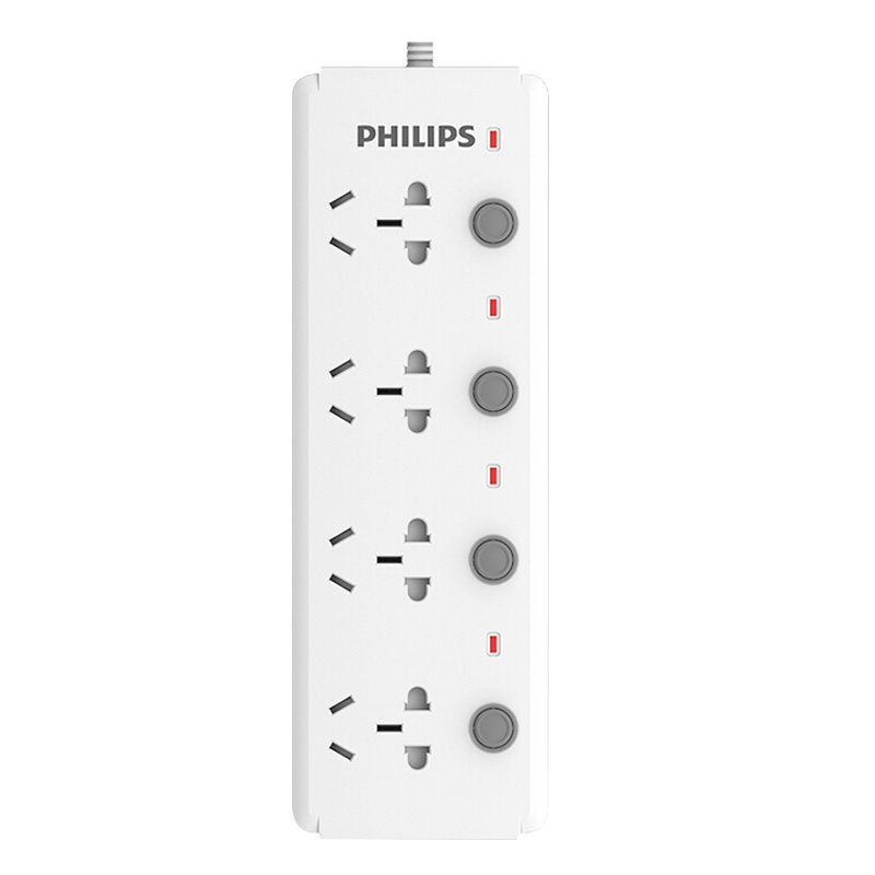 飞利浦(Philips)SPS2422C四位分控开关新国标带保护门全长1.8米线芯加粗大孔间距电源线接线板插座插排白色
