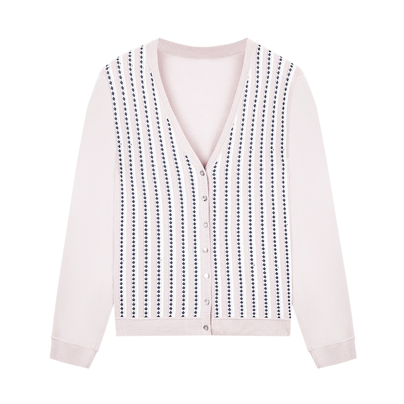 鄂尔多斯 | 1980春夏桑蚕丝V领提花长袖针织女士开衫