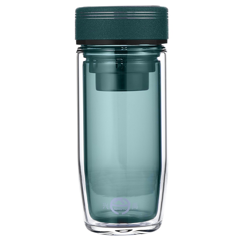 [手工烧制]兴禹 彩色玻璃茶杯390ml学士杯 双层防烫 优选材质