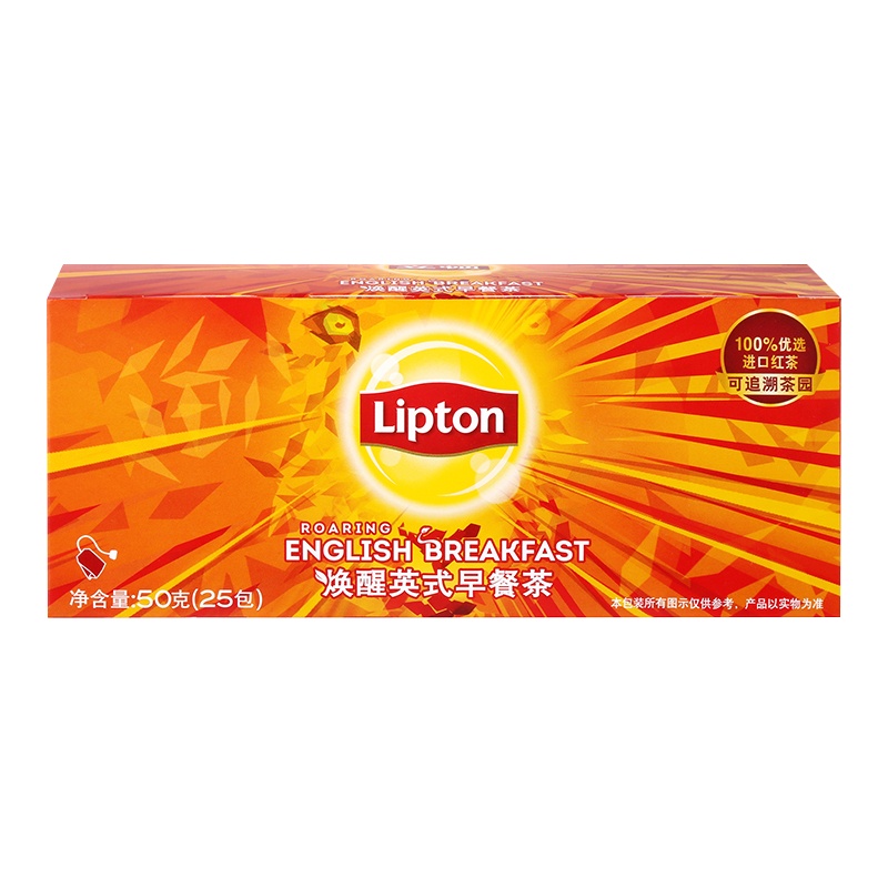 立顿Lipton 红茶 经典英式早餐红茶叶冲饮袋泡茶包2g*25
