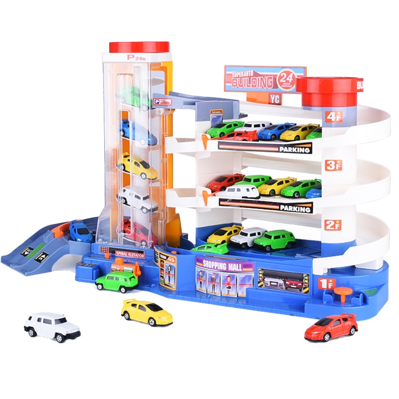 越诚汽车大楼配6车电动轨道车儿童停车场玩具闯关冒险3大型多层6岁男孩宝宝礼物