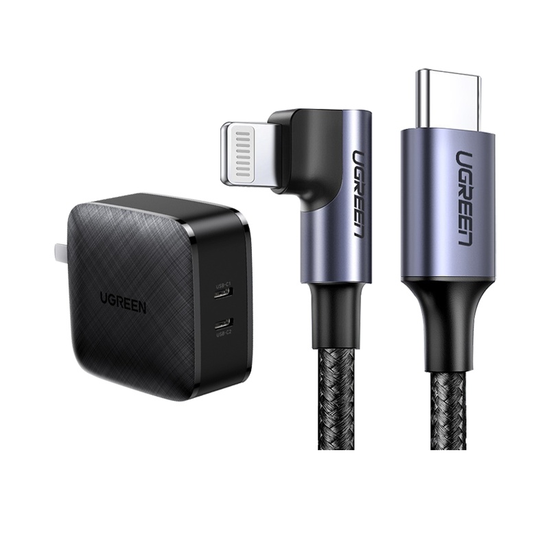 绿联(Ugreen)PD66W充电器+Type-C弯头数据线1.5米-灰色