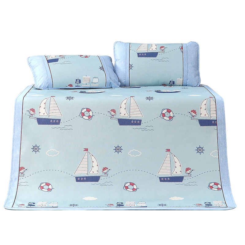 博洋家纺儿童冰丝凉席1.5米三件套儿童凉席1.2学生可折叠夏季卡通席子航海冰丝席