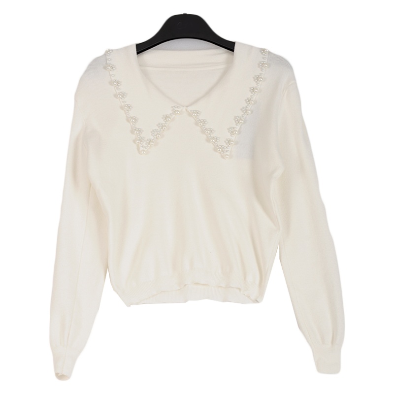 拉夏贝尔Laetia复古手工订珍珠宽松外穿套头法式娃娃领针织毛衣女911611952