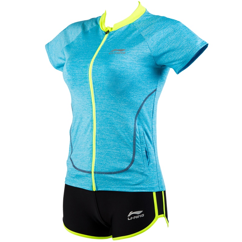 李宁(LI-NING)女士分体泳衣运动健身泳装性感三件套平角泳裤温泉泳衣短袖外套【210带胸垫无钢托锦纶女士泳衣套装】