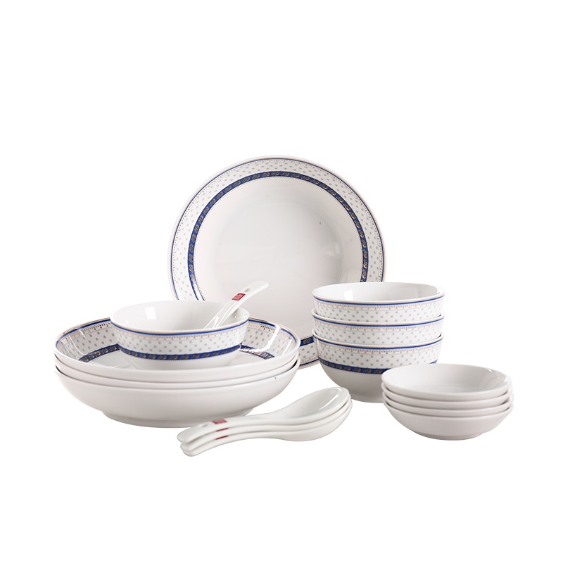 顺祥陶瓷沅芷湘兰20头创意陶瓷餐具碗碟套装家用厨房套装 餐具套装礼品家用餐具套装二人食四人食 苏宁自营