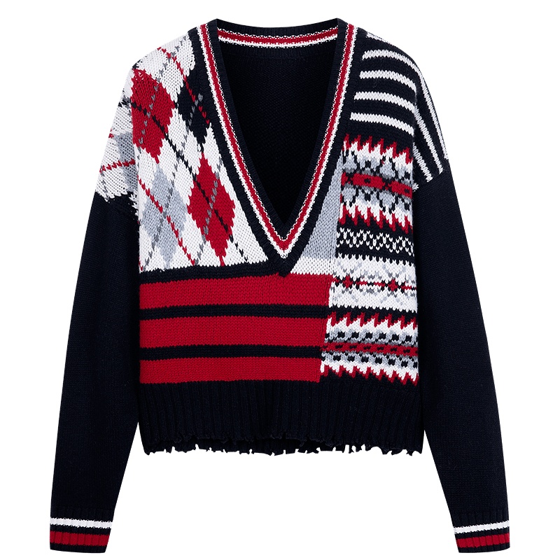 ERDOS20秋冬V领装饰女羊绒衫撞色设计