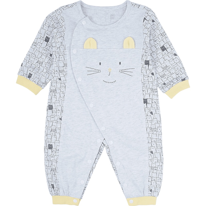 婴姿坊春季喵星人系列家居休闲男童女童开扣连体衣