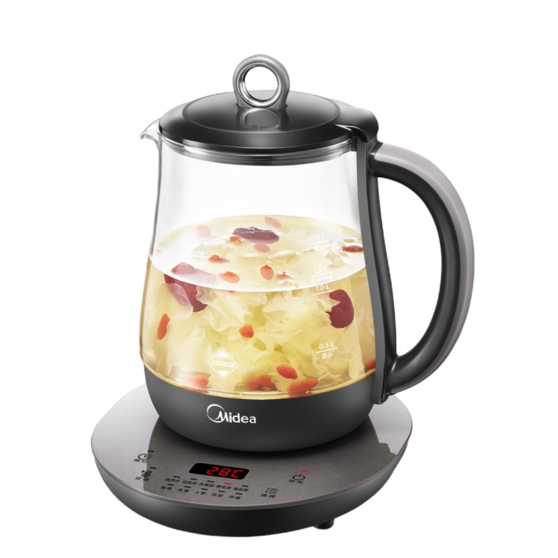 美的养生壶GE1512a 1.5L燕窝壶多功能加厚玻璃煮茶器黑色电水壶(QH)