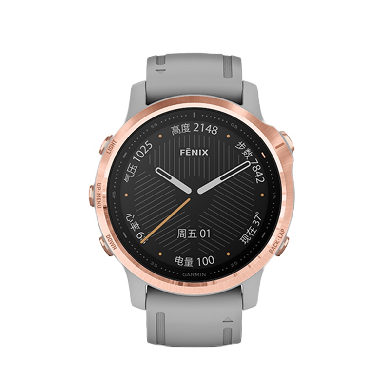 佳明(GARMIN)Fenix6S Pro蓝宝石不锈钢镀膜玫瑰金色表圈灰色硅胶表带心率血氧离线支付音乐GPS户外运动跑步