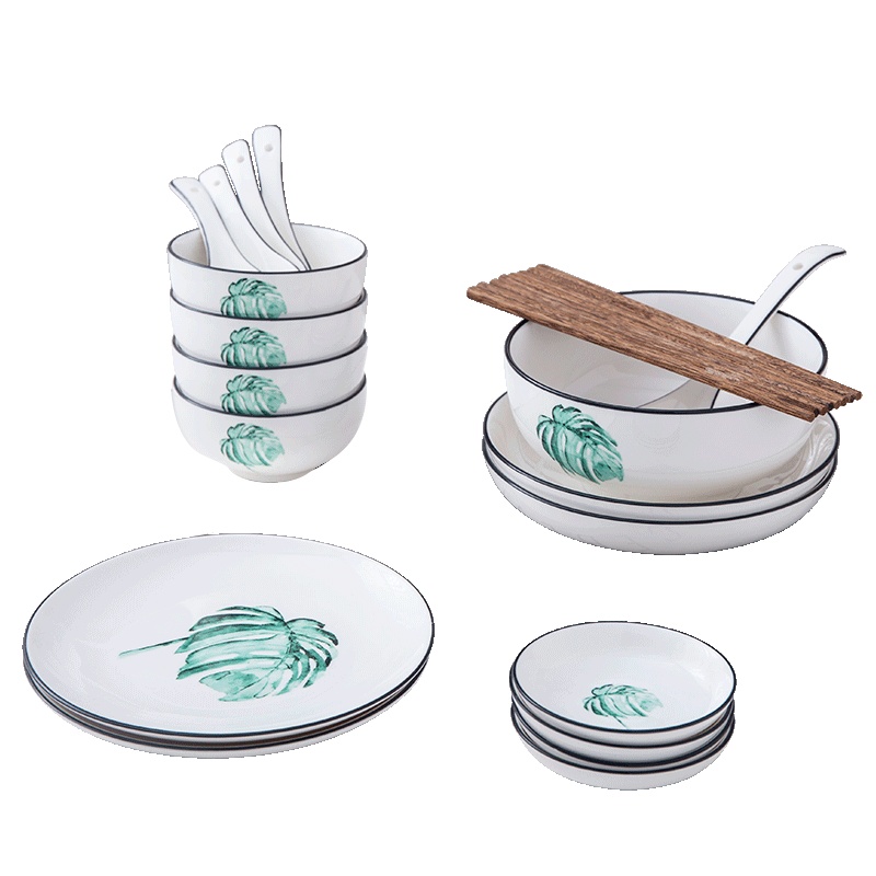 富昱景 碗碟餐具套装景德镇家用陶瓷餐具 碗 盘子欧式骨瓷餐具碗盘套装 4人食