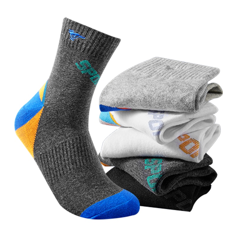 七匹狼男士袜子男式运动中长筒男款棉袜5双装