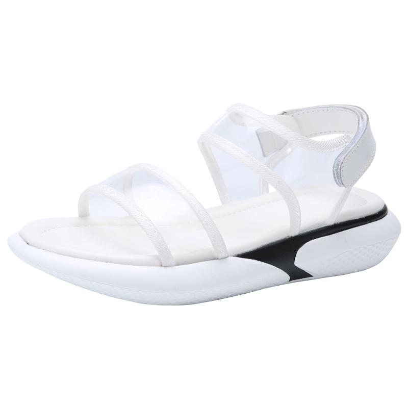 朴尼斯(Pounise)女鞋魔术贴透明平底厚底沙滩凉鞋一字凉鞋软底防滑女凉鞋 NS59-9305