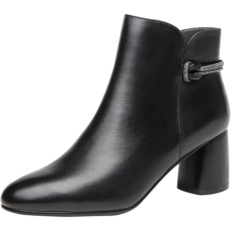 红蜻蜓女鞋冬季新款真皮英伦短筒靴女百搭马丁靴加绒保暖棉靴