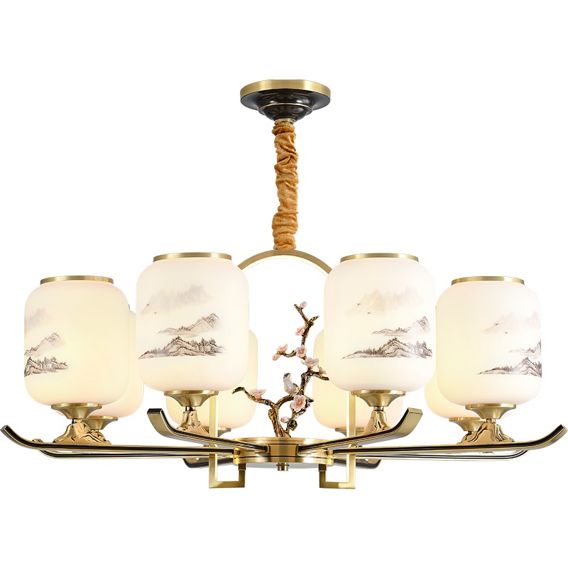 觅物 欧式全铜吊灯客厅灯餐厅书房卧室吊灯具美式乡村田园艺术设计大气陶瓷灯具别墅奢华复古灯饰