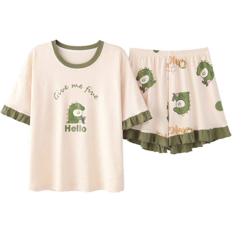 俞兆林纯棉睡衣女夏短袖短裤卡通可爱少女套头可外穿家居服套装可外穿女