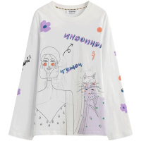 OtherMix喵涂鸦t恤IP联名2021年新款春季长袖女宽松韩版百搭上衣