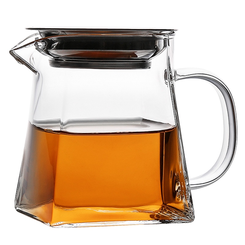 金镶玉 茶具配件 公道杯高硼硅玻璃杯带不锈钢茶漏 茶海虑茶器 四方雅致350ml