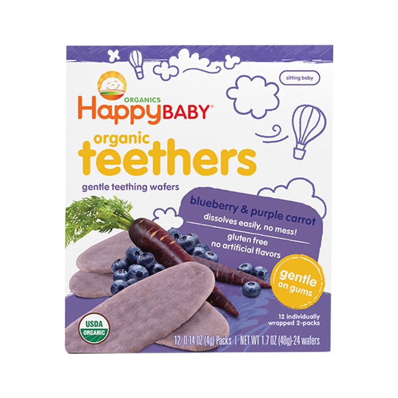 禧贝(Happy Baby)有机紫萝卜蓝莓磨牙饼干 48g/盒装 进口磨牙棒儿童饼干 6个月以上