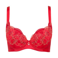 古今大胸高侧比薄款插片红色本命年聚拢美背文胸罩内衣女0G205