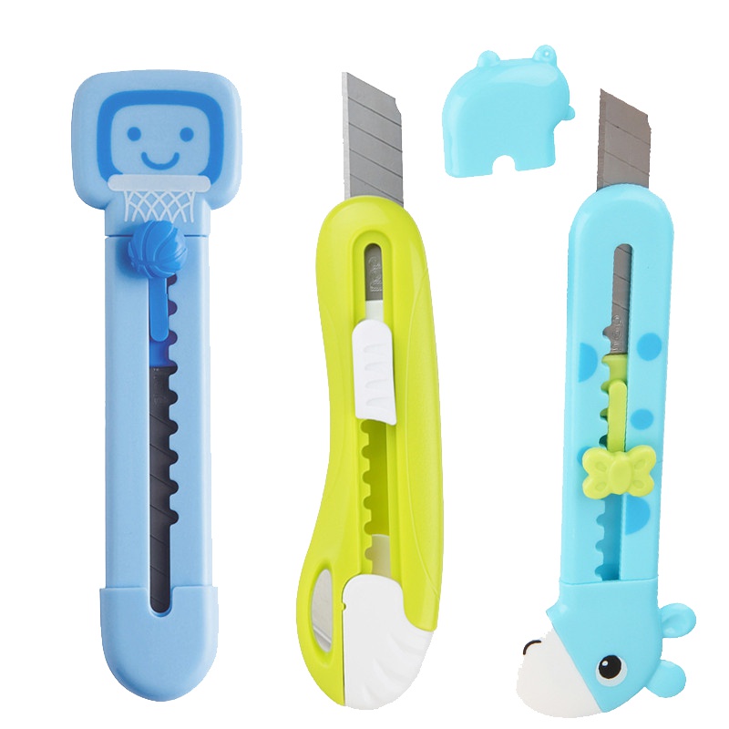 得力(deli)儿童学生美工刀 3把 裁纸刀 壁纸墙纸刀 切割刀 手工刀 美工刀 办公裁剪用品 学生文具 颜色随机