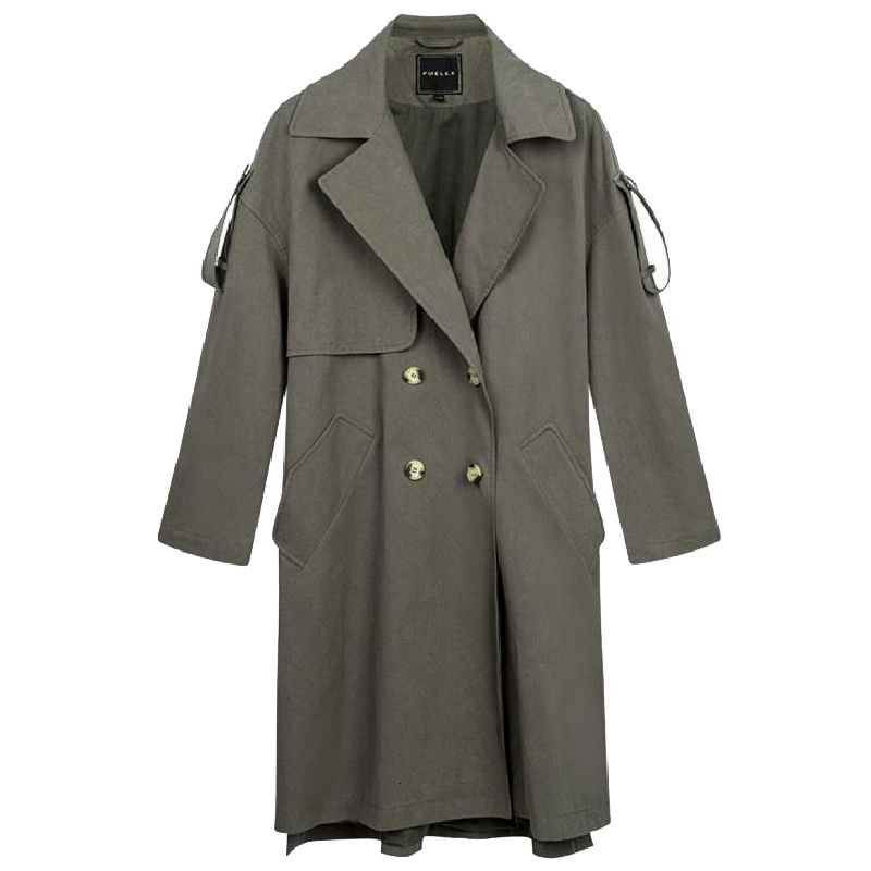 新款拉夏贝尔秋季新款中长款韩版宽松显瘦气质时尚薄款上衣外套女风衣2T000599