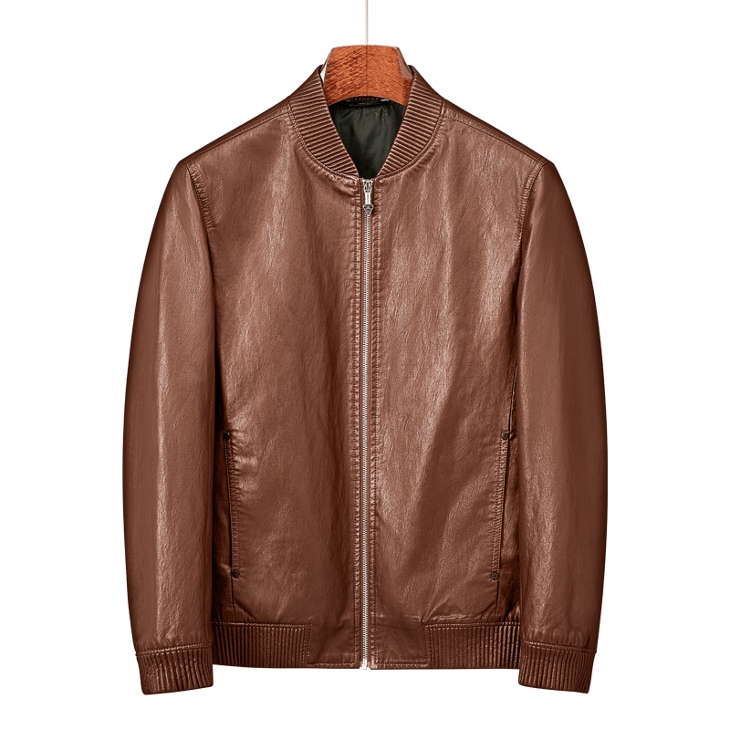 雅鹿男装新品休闲棒球领皮夹克外套男士皮衣1103PA01819