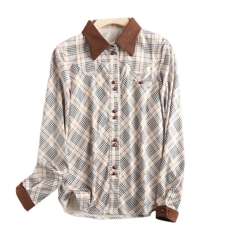 拉夏贝尔Laetia春款小众设计感慵懒风百搭宽松格子衬衫女911611630