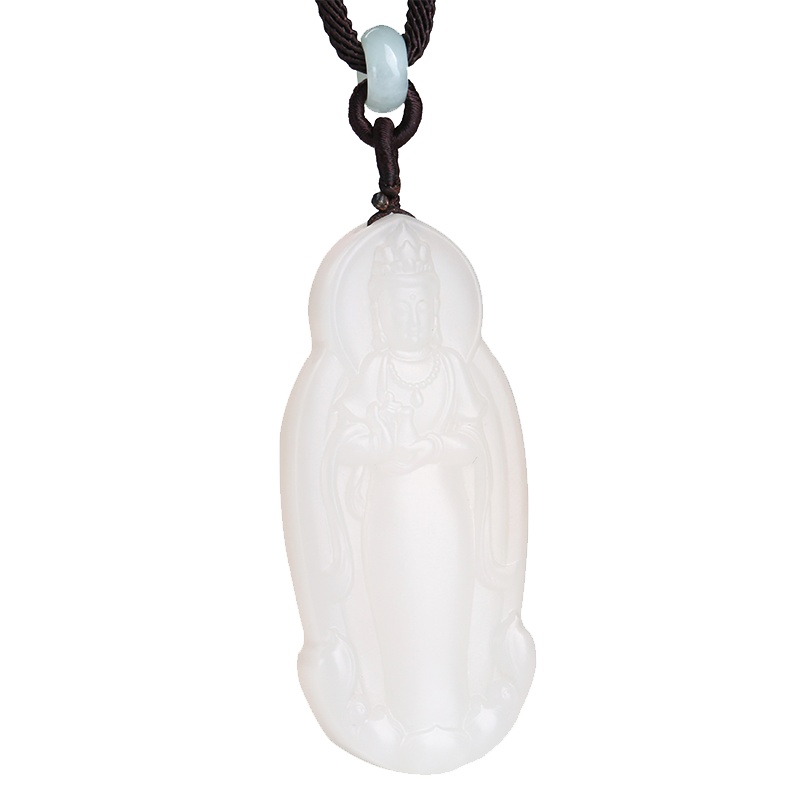 印象眸 和田玉观音吊坠 羊脂白玉观世音菩萨男款玉石挂件 附送证书