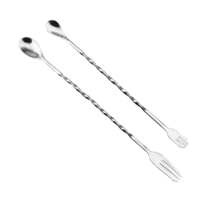 不锈钢长吧勺26cm长柄搅拌棒鸡尾酒调酒棒咖啡奶茶搅拌勺巴勺吧匙 2把装