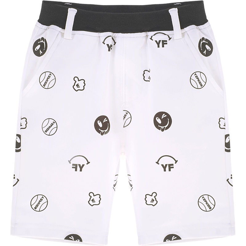 婴姿坊童装男童夏季纯色休闲可爱印花松紧腰带舒适五分裤