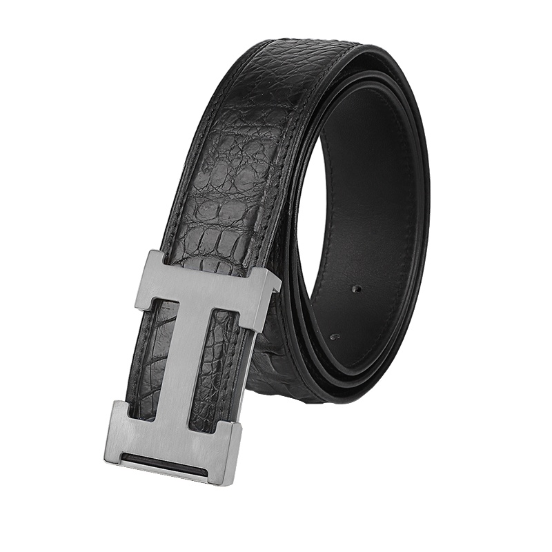 【顺丰配送】鳄鱼皮男士皮带男式皮带鳄鱼皮板扣男士裤带男式裤带鳄鱼皮男士裤腰带鳄鱼皮男式裤腰带PD181234-1Y银色