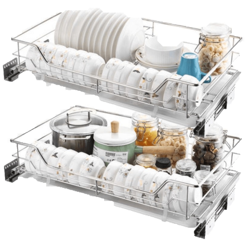 抽拉式碗架盘实用凉碗橱柜大拉篮内置滤开子盘子厨房收厨房下安心抵