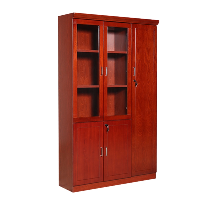 [红心家居]油漆柜三门资料书柜 实木贴皮文件柜 木质书橱