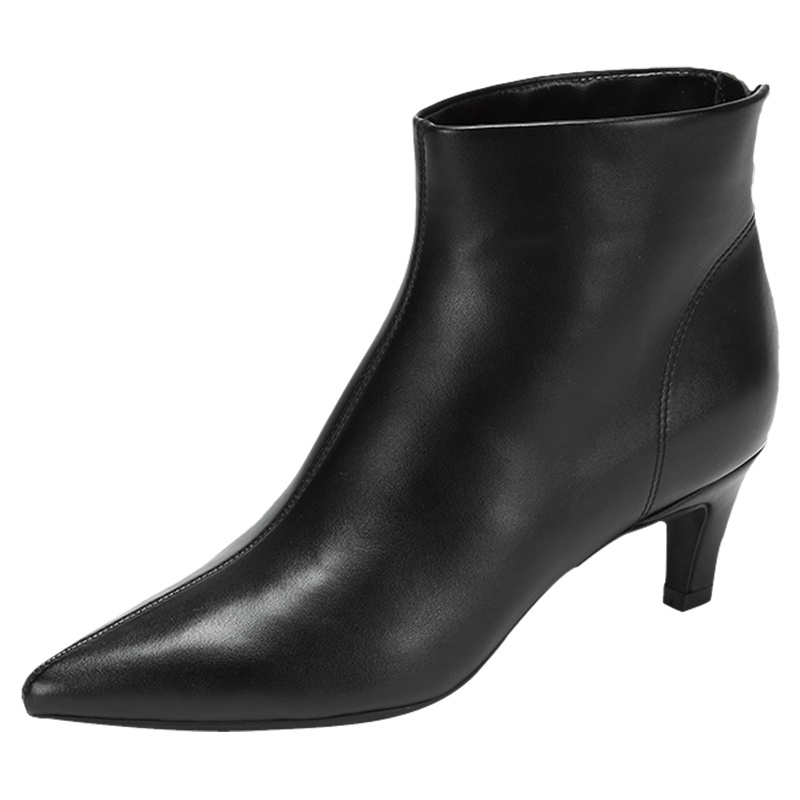 达芙妮女鞋冬新款细跟尖头漆皮女短靴