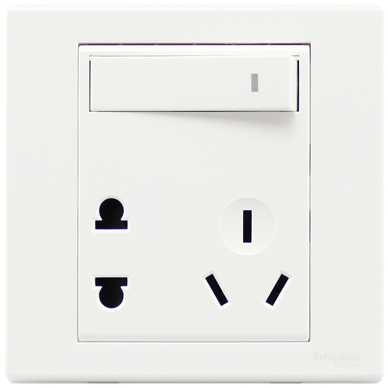 施耐德电气（Schneider Electric）电源插座 带开关一开五孔插座 二三插墙壁电源面板 10A 如意 白