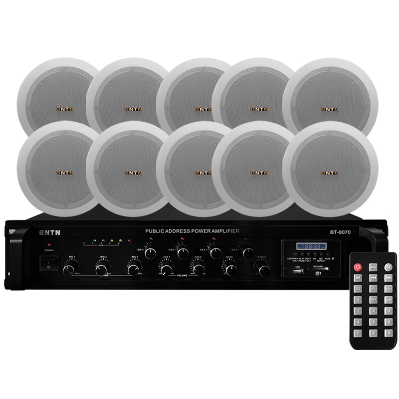 奔腾(BNTN)定压同轴高音吸顶喇叭音响套装家庭影院 专业定压定阻蓝牙功放 吊顶背景音乐公共广播功放音箱系统( 一拖十)