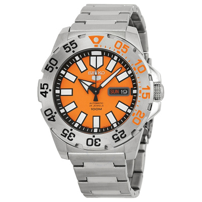 精工(seiko)男表 橙水鬼机械双日历潜水表休闲时尚钢带男士手表机械表