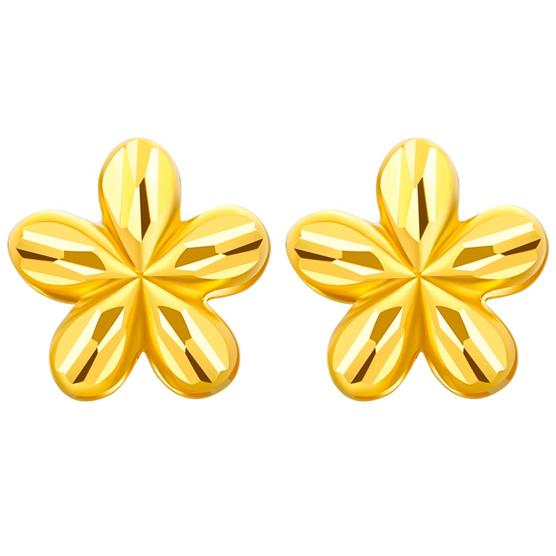 佰色传情18K金耳饰女简约彩金耳钉车花Au750花瓣耳环送女友送闺蜜送朋友生日节日礼物