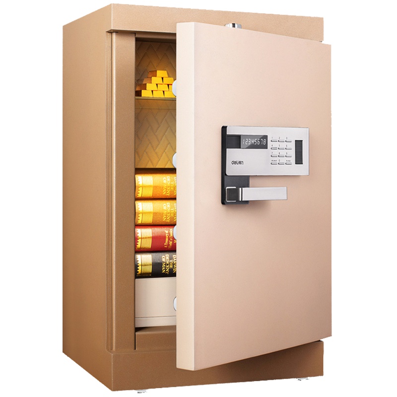 得力(deli)4092指纹密码双重锁控保险箱(棕色) 高72cm电子防盗保险箱 3C认证办公家用防盗合同资料保险柜