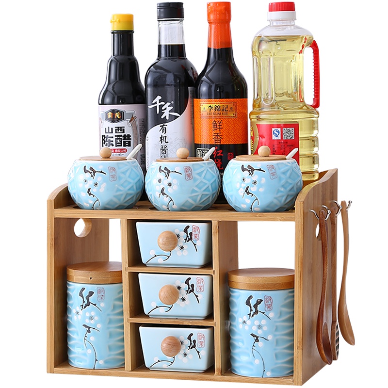 陶瓷调料盒调味罐陶瓷密封罐家用佐料瓶组合装瓷盒收纳架套装